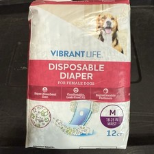 Vibrant Life Disposable Diaper Medium 18-25in Waist For Female Dogs - 12 Count