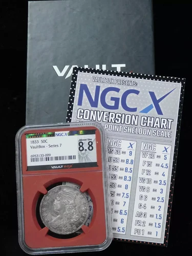 1833 50c Capped Bust Silver Half Dollar - NGC X 8.8 Vault Box - NGC AU58