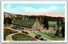 Washington~Paradise Inn Scene @ Rainier Natl Park~American Art~Vintage Postcard