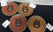 Black Cat Unique Decorative Wood Wall Plate Fall Halloween Country Checkerboard 