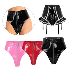 DE Damen Wetlook Tanga Slip Shorts Spitzen Dessous Lack Leder Unterhose Panties