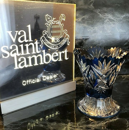 Val St Lambert - Vase en taille riche 1908 - Hubert Fouarge - doublé bleu cobalt - Foto 5 di 13