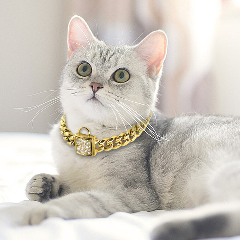 Luxury Gold Silver Cat Collar Pet Dog Cat Chain Choke Collar Necklace