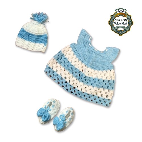 Handmade Newborn Baby Girl Wool Frock Set - Crochet Knit Outfit - Picture 2 of 5