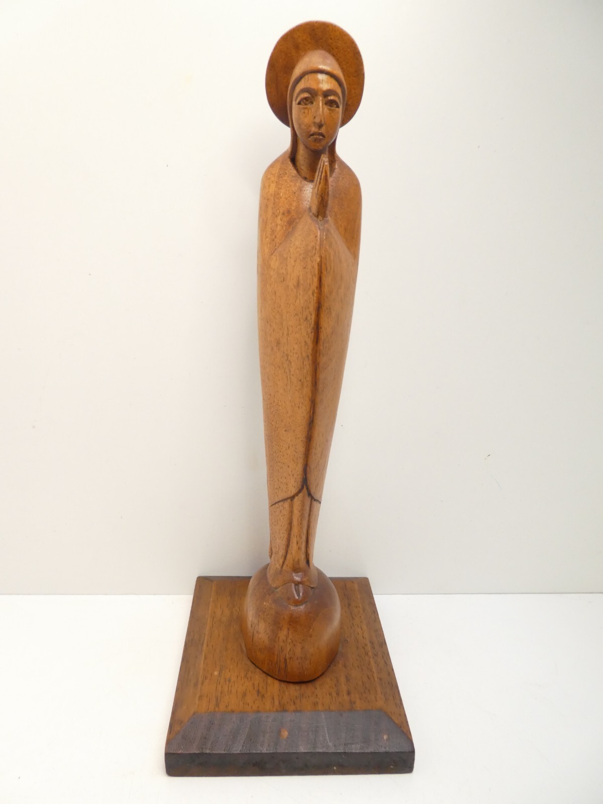 VINTAGE CARVED WOODEN STATUE HOLY MARY FIGURINE ICON TIMBER SCULPTURE