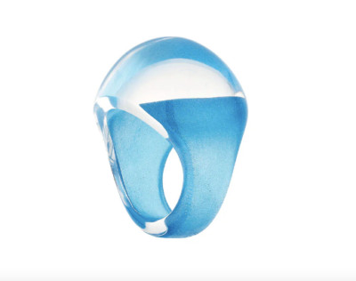 Lalique Kristall Kuppelring blau - Größe 52, UK L 1/2 (Innendurchmesser 16,56 mm)
