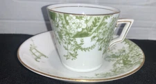 Foley Wileman & Co. Green White Floral Ivy Cup Saucer Set Duo Vintage Rare