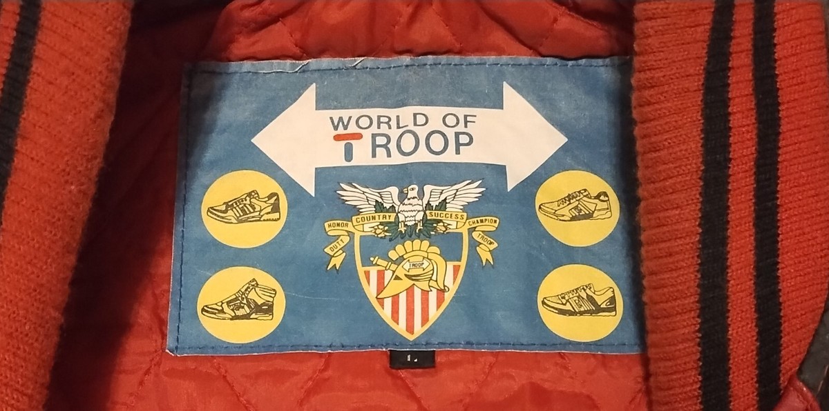 Leather Varsity WORLD of TROOP Jacket VINTAGE (LL COOL J Leather Varsity WORLD of TROOP Jacket VINTAGE (LL COOL J