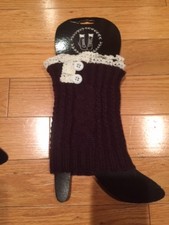 New Womens bootie boot toppers leg warmer socks Brown Cable Knit with lace OSFA