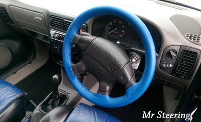 FOR VW POLO MK3 6N 6N2 REAL GRAIN ROYAL BLUE LEATHER STEERING