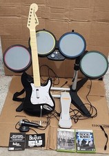 Rock Band Wired Bundle Fender Guitar Drums W/ Pedal Mic Games Beatles Xbox 360