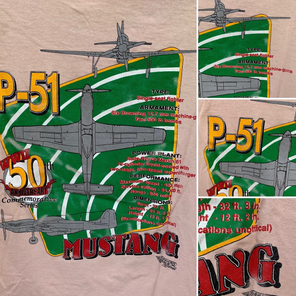 vintage P-51 Mustang t shirt WWII 50th Anniversary graphic tee c 