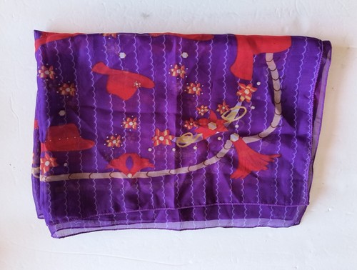 Brightly Colored Red w/ Purple Hats, Silk Feel Scarf 55" x 14" Oblong 20 x 58" - Picture 4 of 6