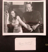 BORIS KARLOFF : (FRANKENSTEIN) HAND SIGN AUTOGRAPH CARD & PHOTO (CLASSIC)