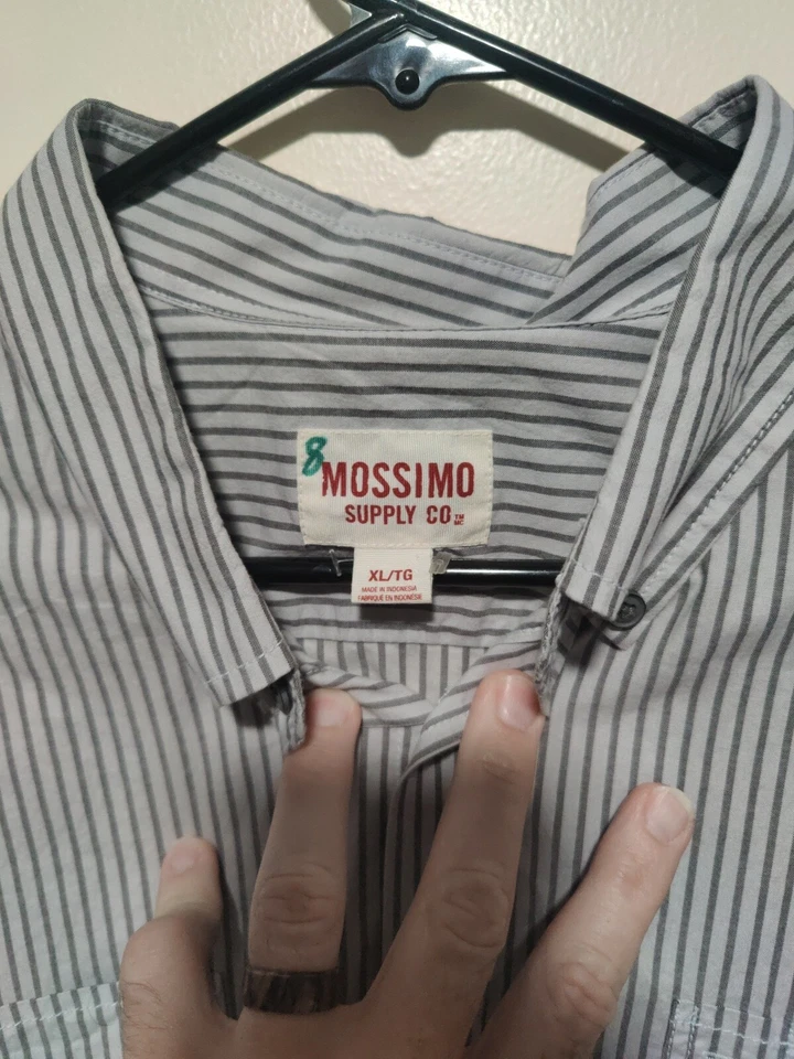 Camisa de vestir Mossimo Supply Co. para hombre XL LS cuello abotonado largo gris a rayas Foto 2 de 4