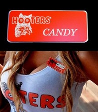 Hooters Girl Uniform Candy Name Tag Pin Pinback  role play bartender casino 