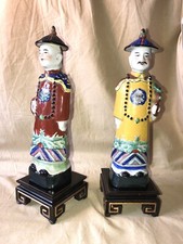 Pair Of Ceremic Oriental Figures With Stands Height 11.5"    