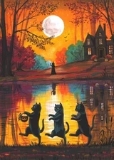 ACEO PRINT OF PAINTING RYTA WITCH BLACK CAT HALLOWEEN HAUNTED HOUSE Folk Art 🎃