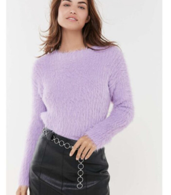 Urban Outfitters Fuzzy Eyelash Boat Neck Purple Sweater Small