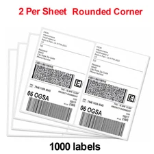 1000 Blank Shipping Labels Rounded 8.5X5.5 Half Sheet 2 Per Sheet Self Adhesive