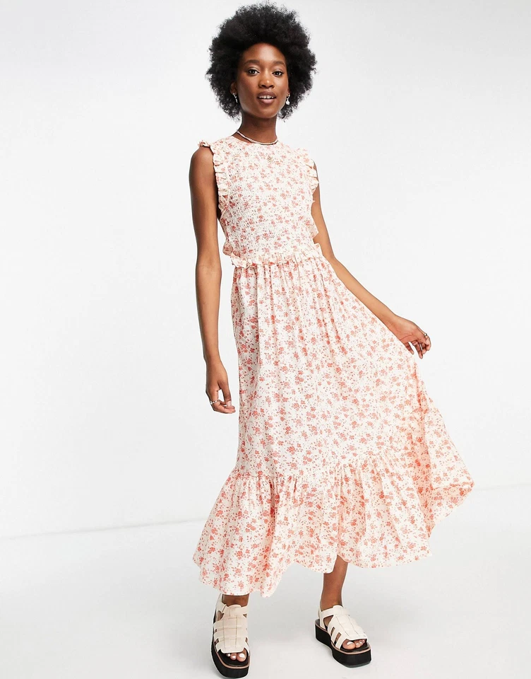 Vestido midi con corpiño fruncido en capas rojo estampado floral Ditsy AU10 d... - Imagen 3 de 4