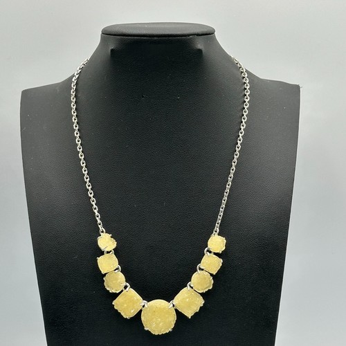 Lucky Brand Silver Tone Necklace Yellow Faux Druzy Statement Boho Adjustable - Picture 4 of 11