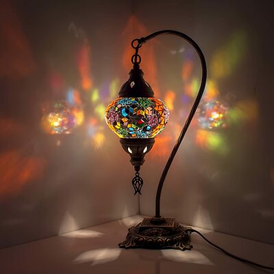 Türkisch Marokkanische Mosaiklampe Handarbeit Tiffany Bunt Glas Schreibtischleuchte & Glühbirne-L