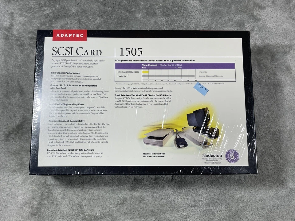 Adaptec AVA-1505A набор 1725800 16-бит ISA DB25 SCSI контроллер карта!Новый запечатанный! - Изображение 2 из 4