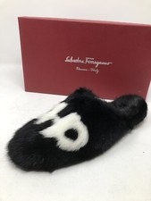 $1050 New Salvatore Ferragamo Womens Black Shoes Mink Fur Slippers Size 6.5 C 37