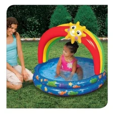 NEW Banzai Jr 38” Rainbow Ocean Inflatable Shade Pool Summer Yard Fun Age 18m+