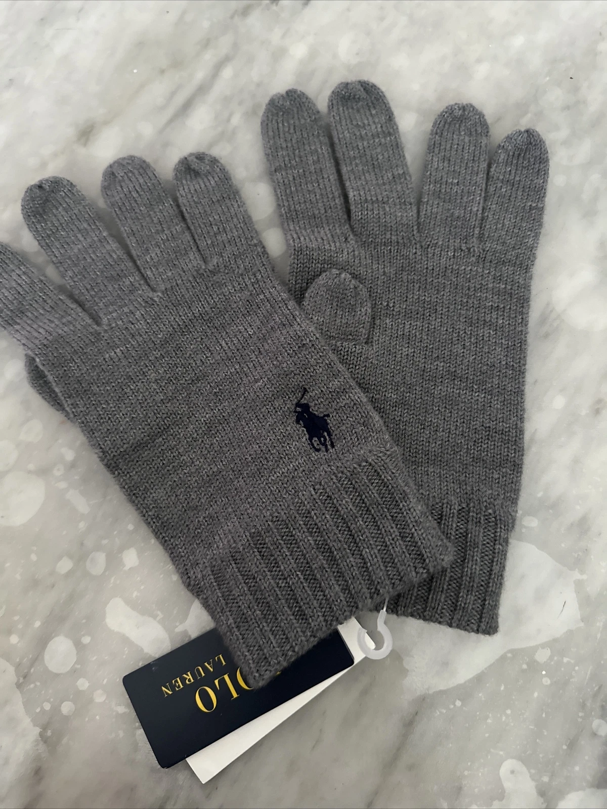 Ralph Lauren Grey Washable Merino Wool Knitted Gloves One Size *BNWT* NEW
