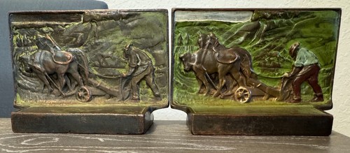 Bronze Clad Arts & Crafts Bookends "The Ploughman" 1925 by Peter Manfredi - Picture 2 of 14