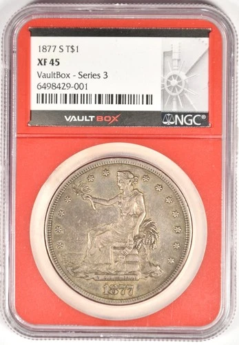 1877-S TRADE DOLLAR ~ NGC XF45 ~ NICE AND ORIGINAL PROBLEM FREE VAULTBOX!
