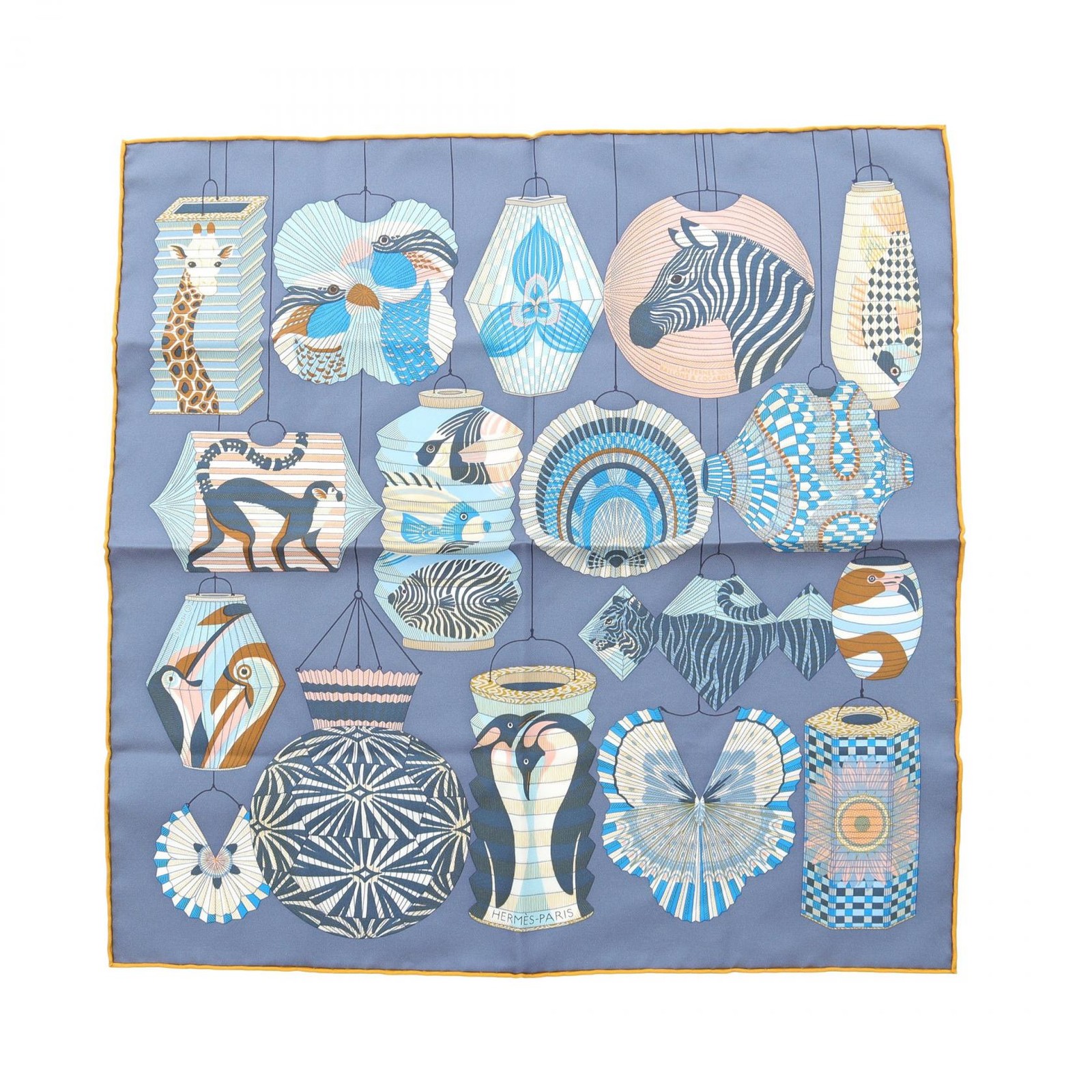 Hermes Petite Carre 45 Gavroche Silk Scarf Lanternes Ballons Cocardes Design