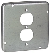 Steel City RSL-12, 4-11/16 Square Outlet Box Cover, 1 Duplex Receptacle, 1pc