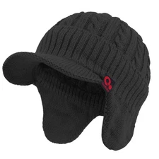 Janey&Rubbins Daily Knit Visor Beanie Hat with Earflaps Fleece Lined Brimmed ...