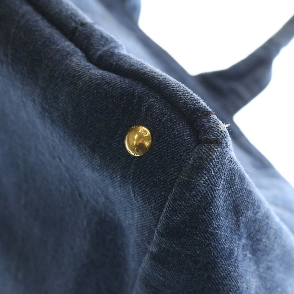 PRADA Canapa Denim Tote Bag Large Handbag Indigo Blue B1872B Gold Hardware from thumbnail 5