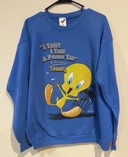 Vintage 90s Looney Tunes Tweety Bird Crewneck Sweatshirt Blue Size Large
