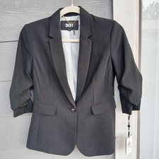 DKNY Black Blazer Jacket Ruched Sleeve Women's SIZE 2p