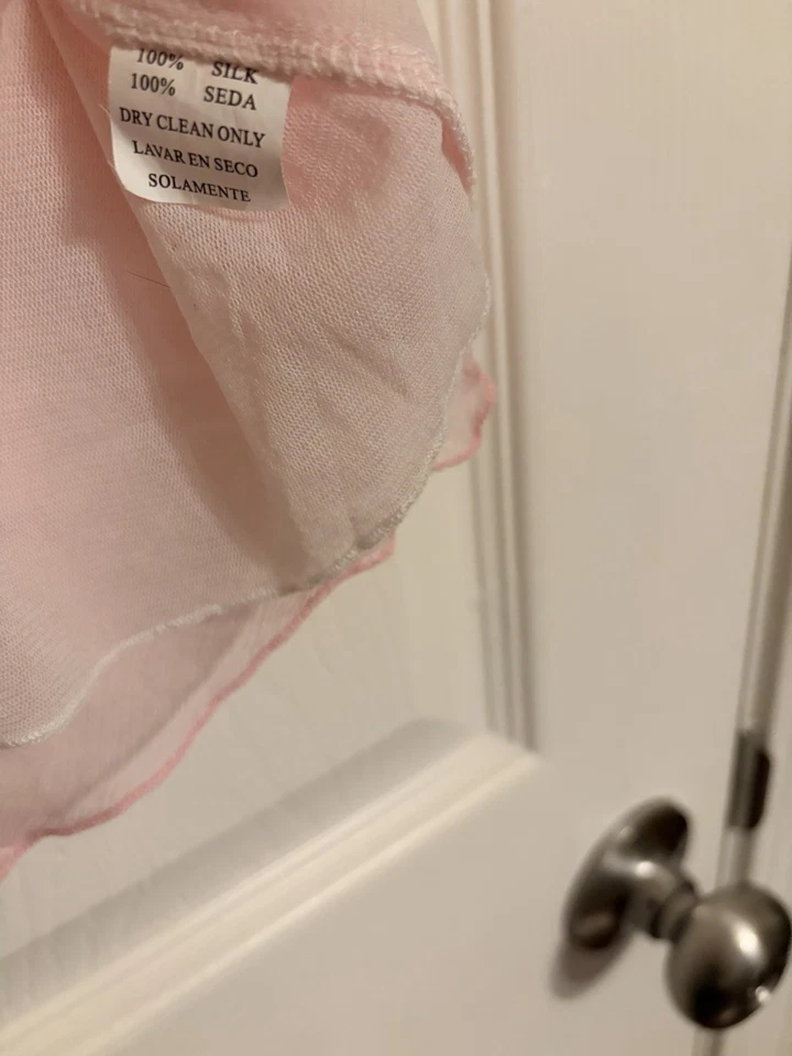 Nikibiki 复古刺绣婴儿粉色上衣 100% 真丝 M 码美国制造 — 第 4/4 张图片