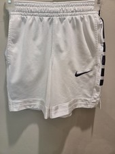 Nike Boys Dri-Fit Basketball White Shorts W/Black Squares Size S Pockets - 00969