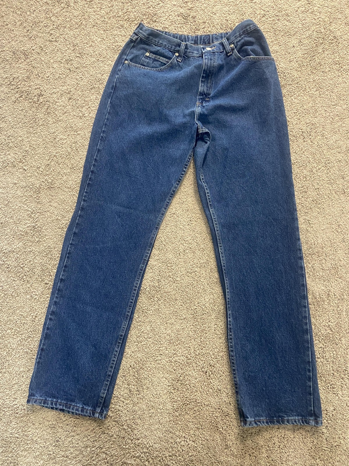 Mens 34x34 Blue Relaxed Fit Elastic Waist Straight Leg Denim