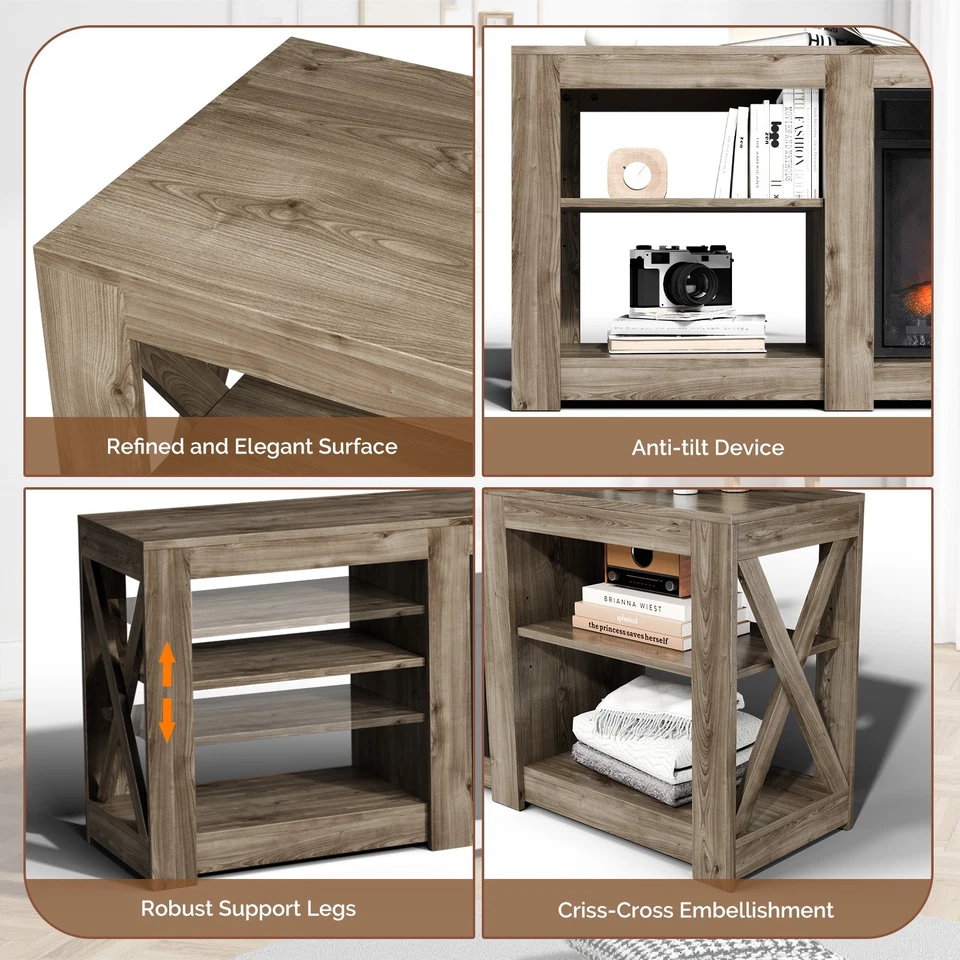 Gabinete de chimenea eléctrica de 70 pulgadas con calentador de llama realista - gris y transparente Foto 4 de 4