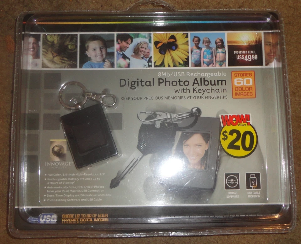 NEW DIGITAL PHOTO ALBUM W/KEYCHAIN 8MB/USB RECHARGEABLE 1.4" HIGH RESOLUTION LCD - Image 2 of 4