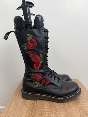 Dr Martens 1914 Vonda Red Roses Floral Black Zip Boots 14 Holes Size UK 7 EU 41