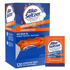 Alka-Seltzer Hangover Relief, Fast-Acting Tablets, 120 Ct, Orange Flavor