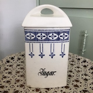 Antique German Made Blue/ White SUGAR Canister by MOSKAU Pre 1930’s