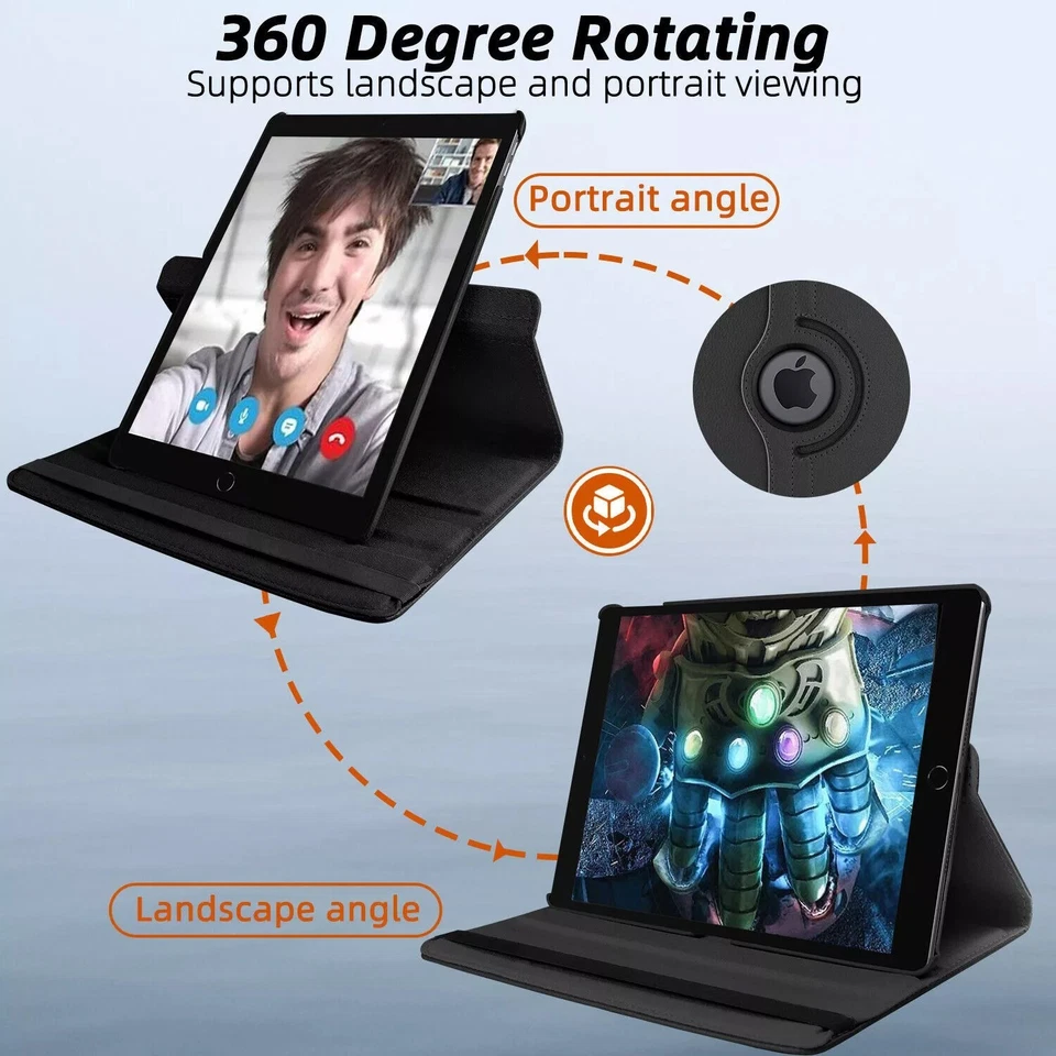 For Apple iPad Air 1 Air 2 Case 9.7 inch 360 Degrees Rotating PU Leather Cover - Image 4 of 4