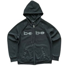 Y2K Bebe Sport Black Zip Up Hoodie Women s Size L Full Zip Embroidered Logo