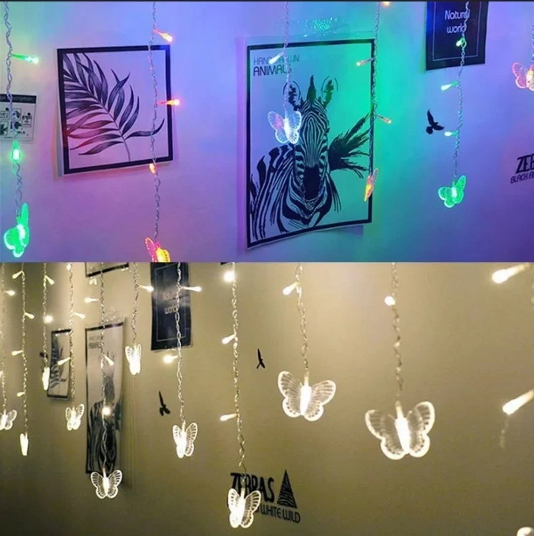 2 Pack 120 Butterfly LED Fairy String Curtain Lights Xmas Party Wedding Decor